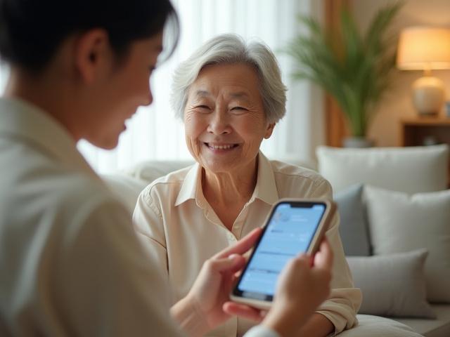 シニア層に話しかけるマーケター